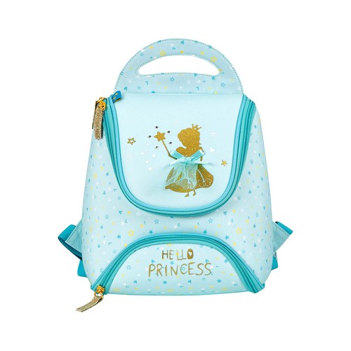 Mochila preescolar diseño de princesa, color azul, PRODUCTO ALCAMPO, 24x25x13cm.