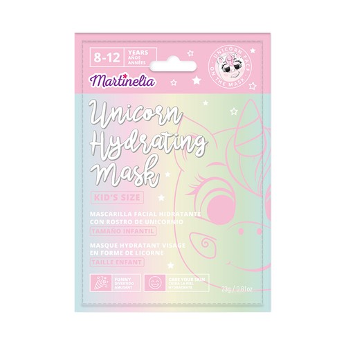 MARTINELIA Mascarilla facial hidratante infantil con cara de unicornio, de 8 a 12 años.