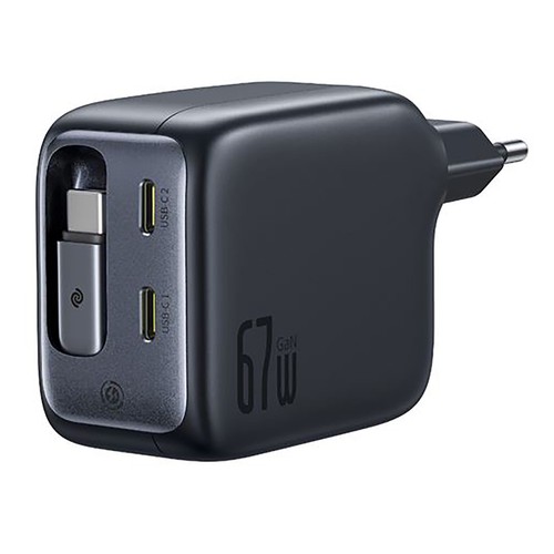 Cargador de casa ultrarápido con cable retráctil usb-c BASEUS 67W, 2 puertos USB