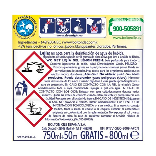 WC NET Gel limpiador WC blanco extra 750 ml.