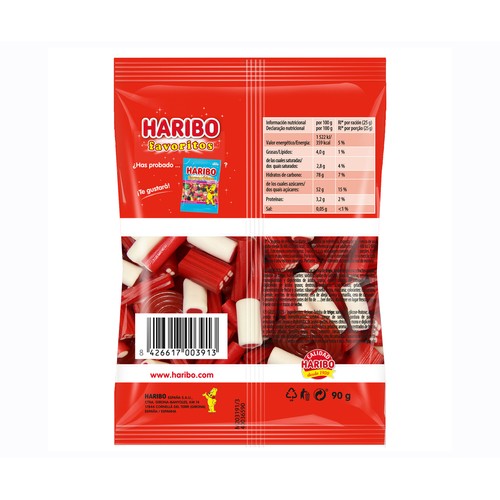 HARIBO Golosina blanda favoritos red & white 90 g.