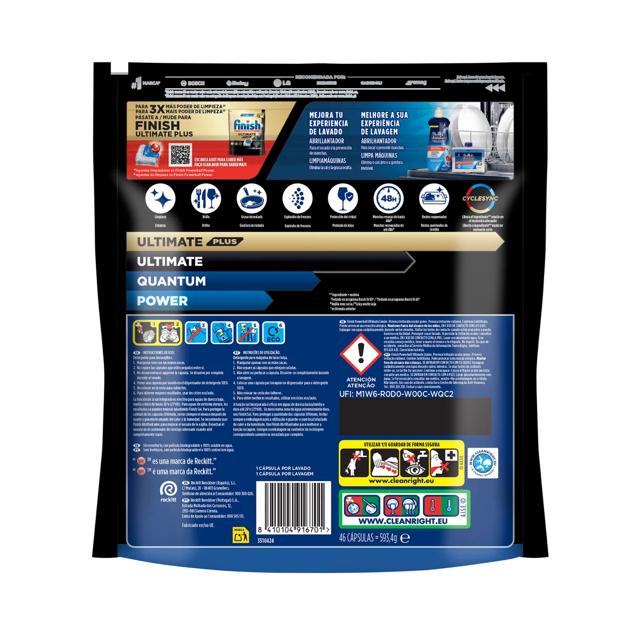 FINISH ULTIMATE Capsulas de lavavajilllas máquina 46 dosis 640g