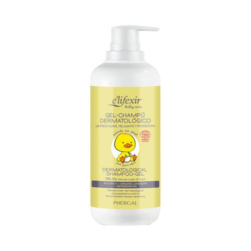 E"LIFEXIR Baby care Gel-champú dermatológico sin gluten, para pieles sensibles y con tendencia atópica 500 ml.