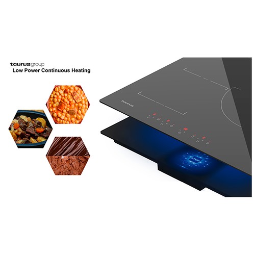 Placa inducción TAURUS I-603T, 3 zonas de cocción, zona grande 30cm, potencia: 7400W, control táctil,A: 59cm..