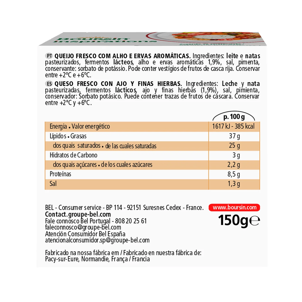 Queso fresco con ajo y finas hierbas 150 g.