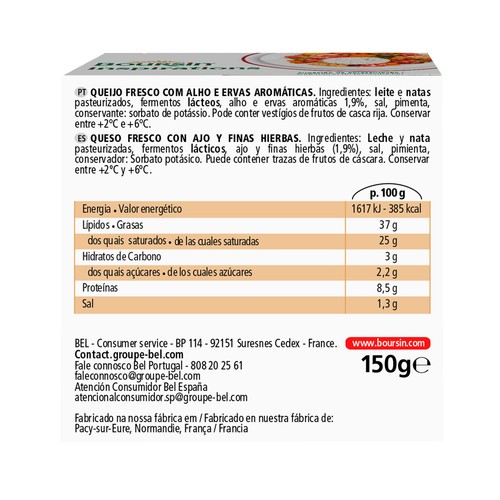 BOURSIN Queso fresco con ajo y finas hierbas 150 g.