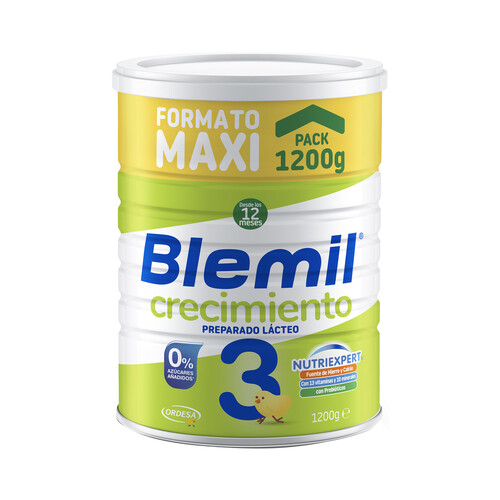 BLEMIL Plus 3 Preparado lácteo de crecimiento sin azúcares añadidos, a partir de 12 meses 1200 g.