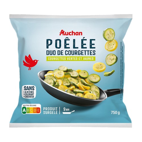 AUCHAN Calabacín verde y amarillo, cortado en rodajas 750 g Producto Alcampo.