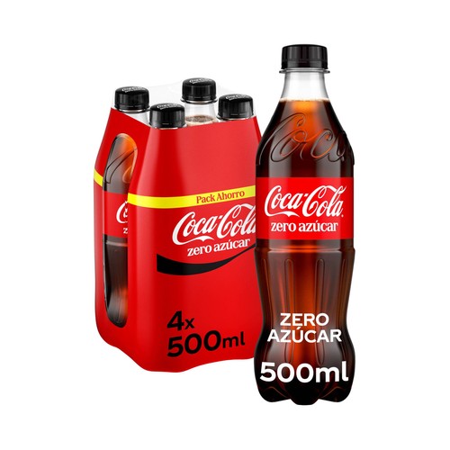 COCA COLA Zero azúcar Refresco de cola pack 4 botellas 50 cl.