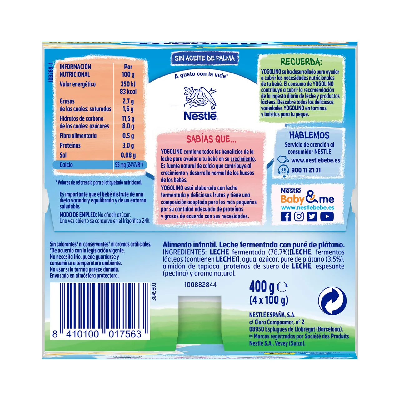 De Nestlé Postre lácteo de plátano adaptado para bebés, desde 6 meses 4 x 100 g.