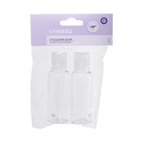 COSMIA Botellas vacias para guardar líquidos, especial avión 2 x 50 ml.