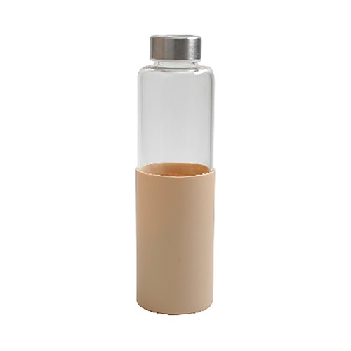 Botella de vidrio borosilicato con funda de silicona y tapa, 0,5 L, ALCAMPO.