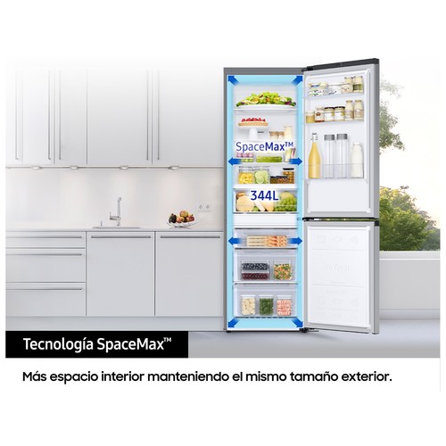 Frigorífico combi 185,3cm SAMSUNG RB34C602DSA NO FROST, clasificación energética: D, H: 185,3cm, A: 59,5cm, F: 65,8cm, capacidad total: 344L.