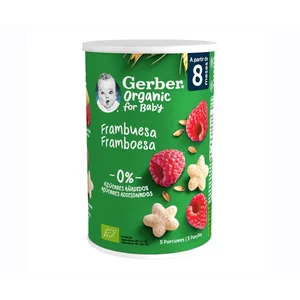 GERBER Snacks de cereales ecológios con frambuesas, a partir de 8 meses Organic grain & grow 35 g.
