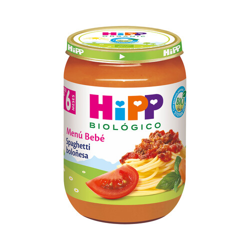 HIPP Biológico Tarrito de spaghetti a la boloñesa, a partir de 6 meses 190 g.