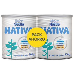 NATIVA Leche (3) de crecimiento en polvo, a partir de los 12 meses NATIVA de Nestlé 2 x 800 g.