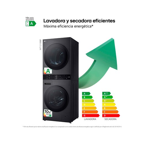 Torre de Lavadora y secadora LG WT1210BBF Inox, lavado/secado: 12KG/10KG, clasificación energética: A, 1400RPM, H: 165,5cm, A: 60cm,F: 66cm.