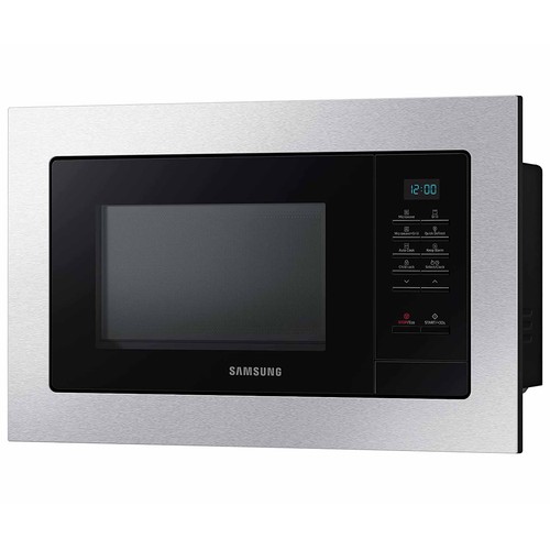 Microondas integrable con grill SAMSUNG MG23A7013CT/EC, color inox, capacidad 23L, potencia: 800W, grill: 1100W.