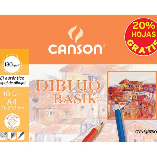 Bloc de dibujo basik liso tamaño A4 de 10 hojas + 20% gratis, CANSON.