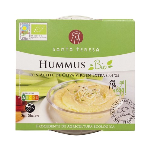 SANTA TERESA Hummus elaborado con ingredientes 100% naturales procedentes de agricultura ecológica SANTA TERESA 180 g.