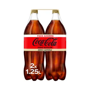 COCA COLA ZERO ZERO Refresco de cola Zero sin azúcar y sin cafeína pack 2 de 1.25 L Botella