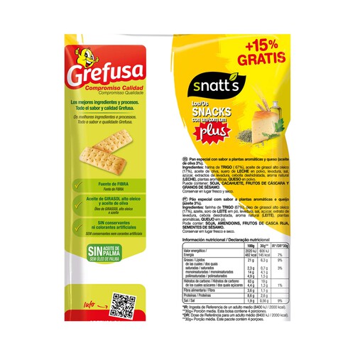 SNATT'S Palitos Mediterráneas queso y hierbas aromáticas SNATT'S GREFUSA, bolsa 110g