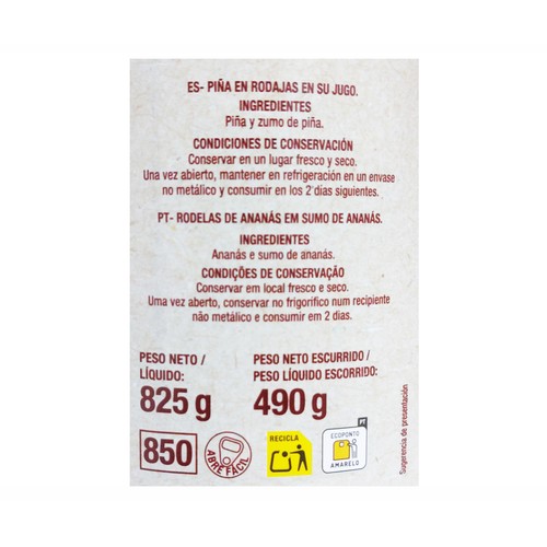 PRODUCTO ALCAMPO Piña en su jugo 490 g.