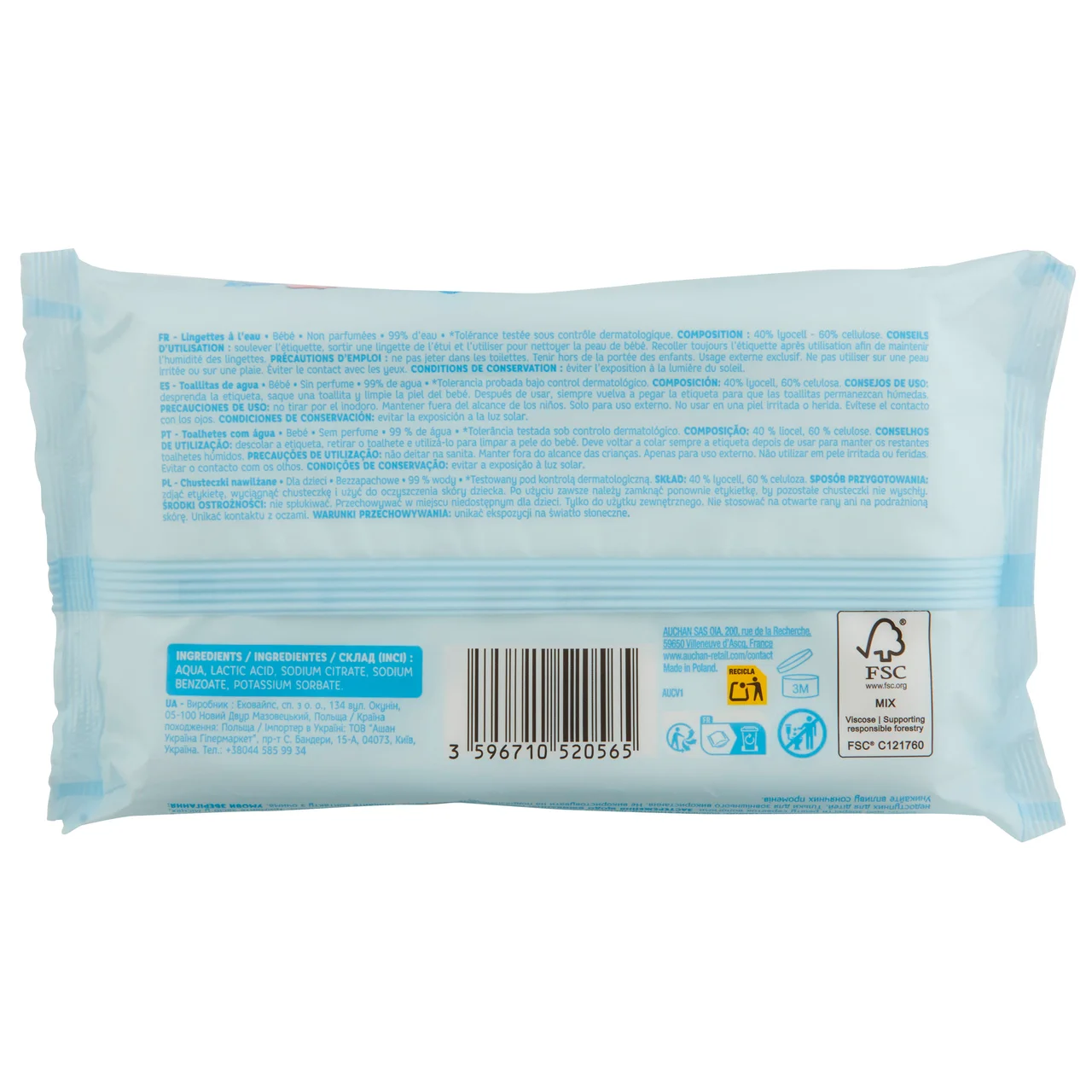 PRODUCTO ALCAMPO Baby Toallitas húmedas para bebé con un 99% de agua 64 uds.