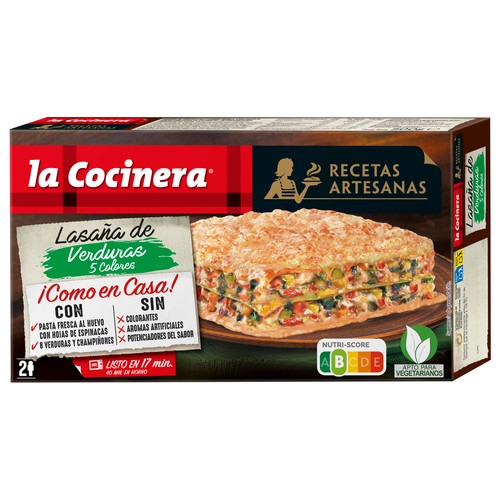 LA COCINERA Recetas artesanas Lasaña de pasta fresca con hojas de espinacas, 8 verduras y champiñones 500 g.