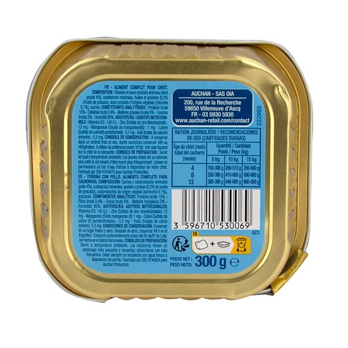 PRODUCTO ALCAMPO Alimento completo para cachorros, con pollo 300 g.
