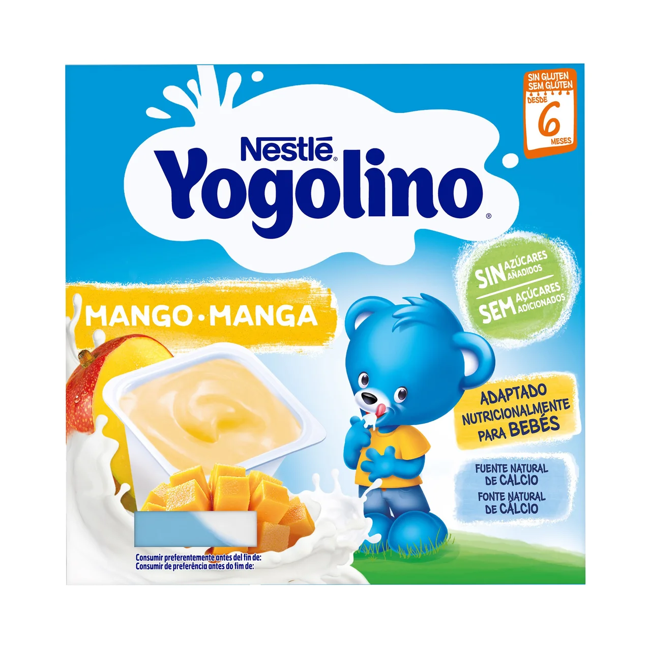 YOGOLINO Postre lácteo de mango, adaptado para bebés partir de 6 meses YOGOLINO de Nestlé 4 x 100 g.