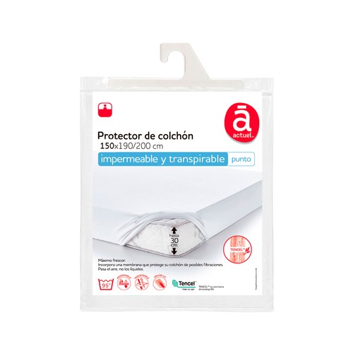 Protector colchón 150X190/200cm hasta 30cm de altura, Tencel, impermeable y transpirable. ACTUEL