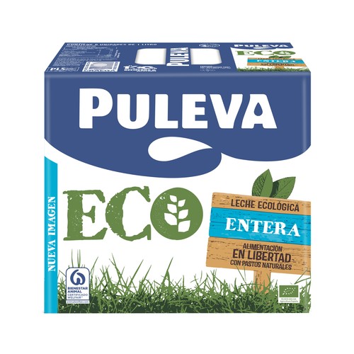 Leche entera de vacas con alimentación ecológica PULEVA Eco 1 l.