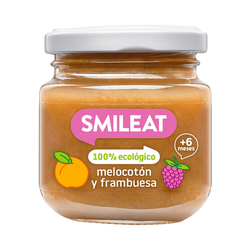 SMILEAT Tarrito de fruta (melocotón y frabuesa) 100% ecológica, a partir de 6 meses 130 g.