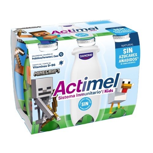 ACTIMEL Kids de Danone Leche fermentada con Lcasei y sabor natural 6 x 100 g.
