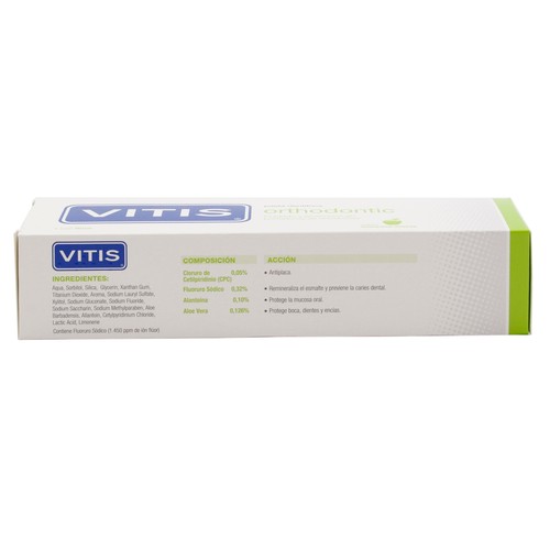 VITIS Dentífrico especial para ortodoncia, con fluor y sabor a manzana-menta VITIS 100 ml.