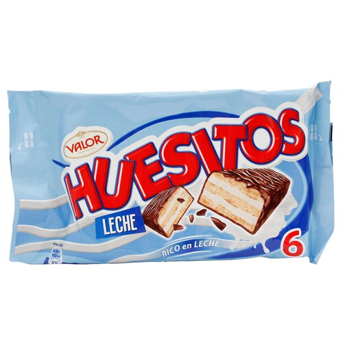 Barritas de chocolate rellenas de leche, Valor HUESITOS 6 uds. 20 g.