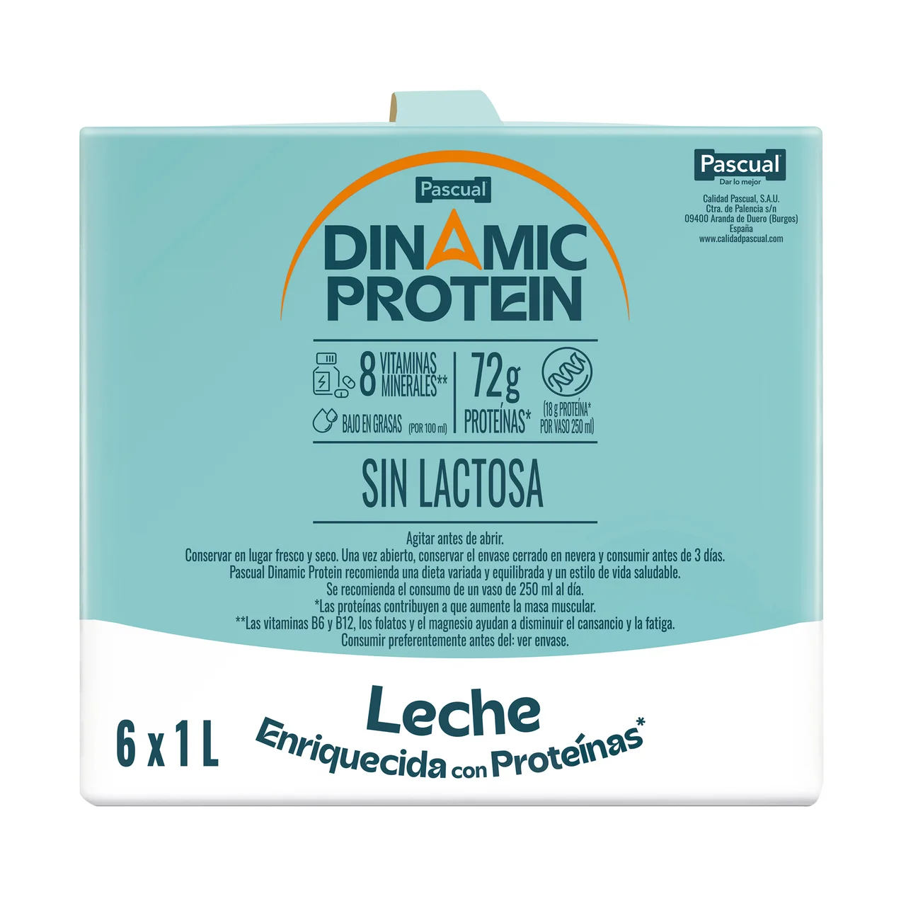Dinamic protein Leche sin lactosa enriquecida con proteínas y 8 vitaminas y minerales 6 x 1 l.