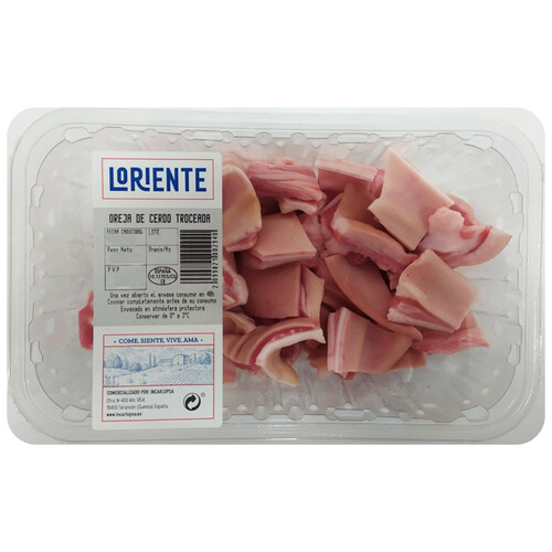 Alcampo Bandeja con orejas frescas de cerdo troceada a tacos LORIENTE