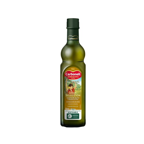 CARBONELL GRAN SELECCION  Aceite de oliva virgen extra Arbequina 100 % botella de cristal de 750 ml.
