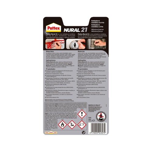 Soldadura bicomponente, metálica en frio, de gran resistencia PATTEX Nural 21.