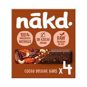 Imagen de NÁKD Barritas de chocolate con frutos secos y fruta, con ingredientes 100% naturales y sin azúcares añadidos 4 uds. 140 g.