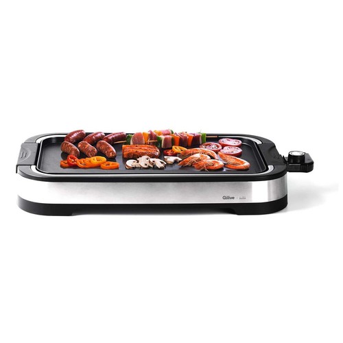 Plancha de asar QILIVE Q.5853, 2000W, superficie 46 x 25cm, termostato regulable, recogegrasas.