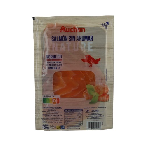 AUCHAN Salmón nature (sin ahumar) 100 g. Producto Alcampo