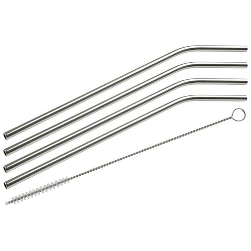 Pack de 4 pajitas de acero inoxidable curvadas con cepillo limpiador, FACKELMANN.