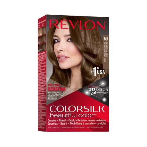 REVLON Colorsilk tono 50 Castaño claro cenizo Coloración permanente sin amoniaco.