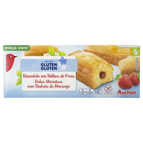 PRODUCTO ALCAMPO Bizcochito con relleno de fresa sin gluten 210 g.