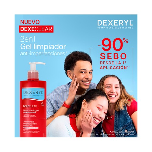 DEXERYL Dexeclear Gel limpiador facial anti-imperfecciones para pieles grasas con tendencia acnéica 400 ml.