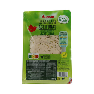 Imagen de AUCHAN Loncheado vegetariano a base de clara de huevo con aceitunas Veggie 100 g. Producto Alcampo