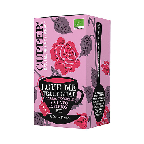 CUPPER Love my truly chai Infusión de canela, raíz de jengibre y clavo ecológicos 20 uds. 44 g.